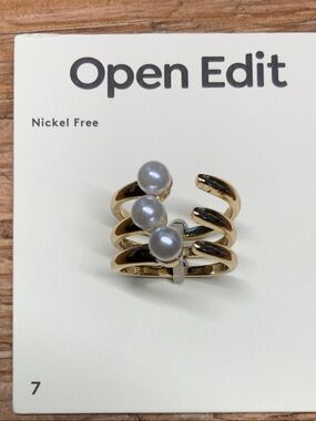 Open Edit Gold Tone Pearl Triple-Band Statement Ring -7